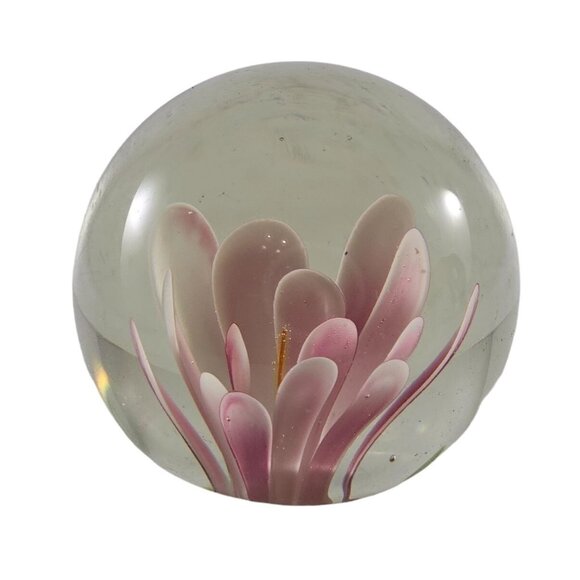 Vintage Art Glass Pink Flower Paperweight Small 2" - Picture 3 of 8